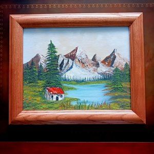 Mountain Scape Oil Painting on Grumbacher Genuine Canvas Board 11"x14" Framed